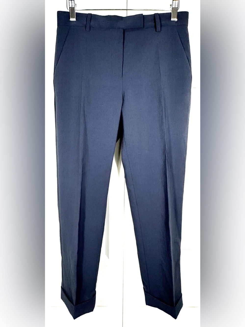 COS Cuffed Hem Tapered Ankle Trousers Navy Blue Size 2
